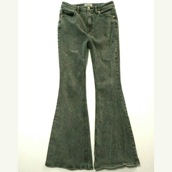 Free People Denim - Free People Gray acid wash flare High rise waist